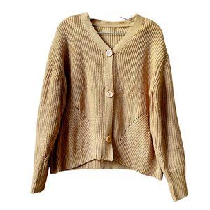 Womens Oversized Chunky Knit Cardigan Tan Button Front Neutral Fall Cardigan